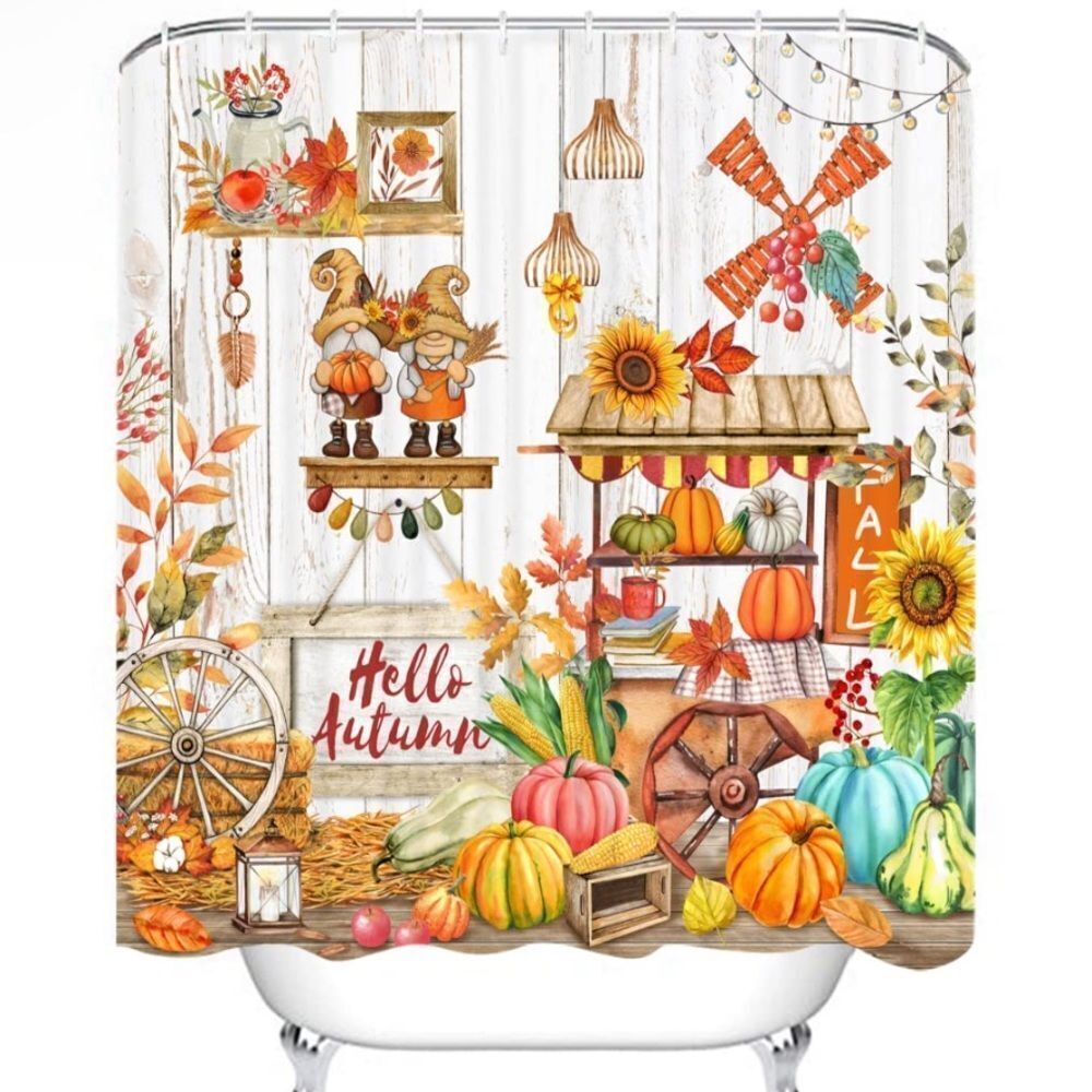 Fall Country Shower Curtain Gnome Pumpkin Farmhouse Autumn